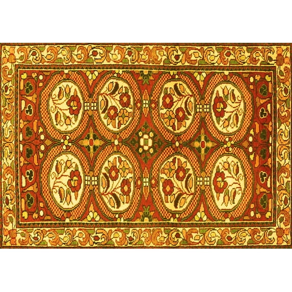 Ahgly Company Machine Washable Indoor Rectangle Persian Yellow Traditional Area Rugs, 2' x 4'