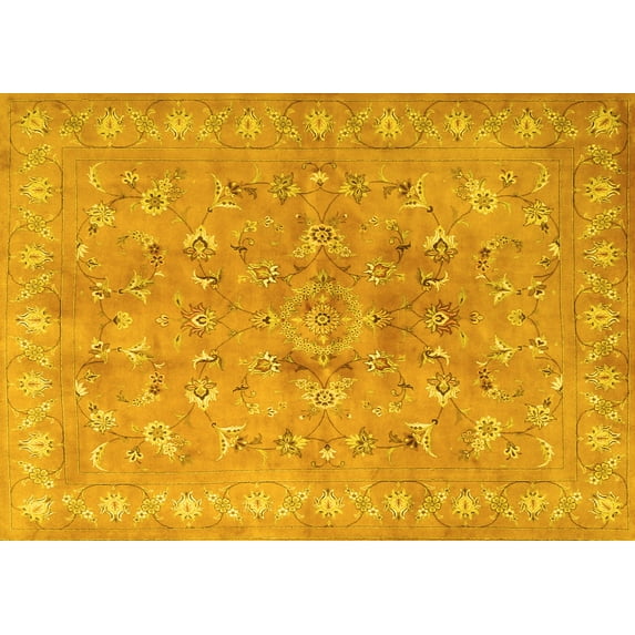 Ahgly Company Machine Washable Indoor Rectangle Persian Yellow Traditional Area Rugs, 2' x 4'