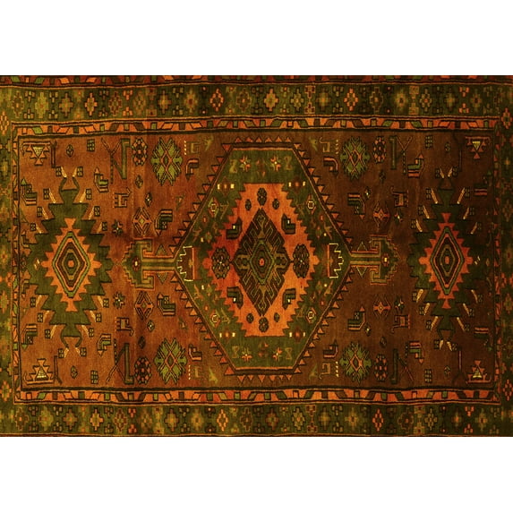 Ahgly Company Machine Washable Indoor Rectangle Persian Yellow Traditional Area Rugs, 2' x 5'
