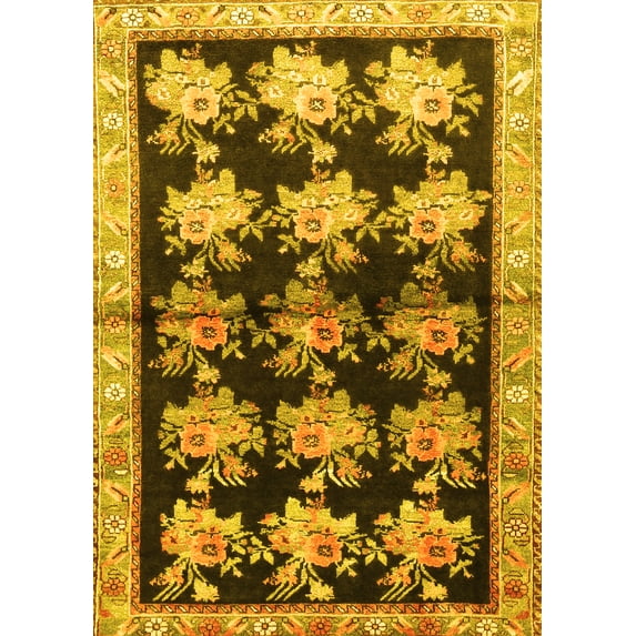 Ahgly Company Machine Washable Indoor Rectangle Persian Yellow Traditional Area Rugs, 2' x 5'