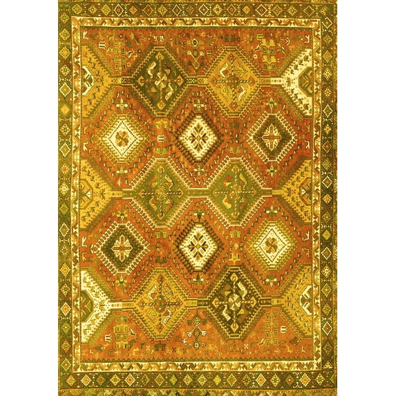 Ahgly Company Machine Washable Indoor Rectangle Persian Yellow Traditional Area Rugs, 2' x 5'