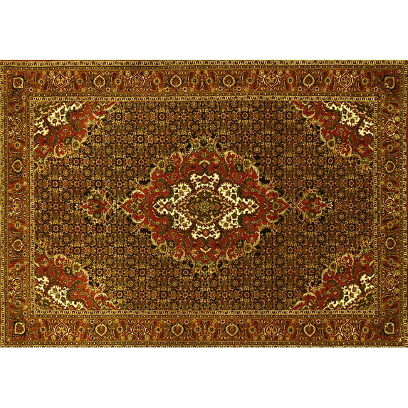 Ahgly Company Machine Washable Indoor Rectangle Persian Yellow Traditional Area Rugs, 2' x 5'
