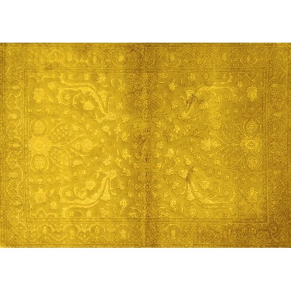 Ahgly Company Machine Washable Indoor Rectangle Persian Yellow Traditional Area Rugs, 2' x 5'