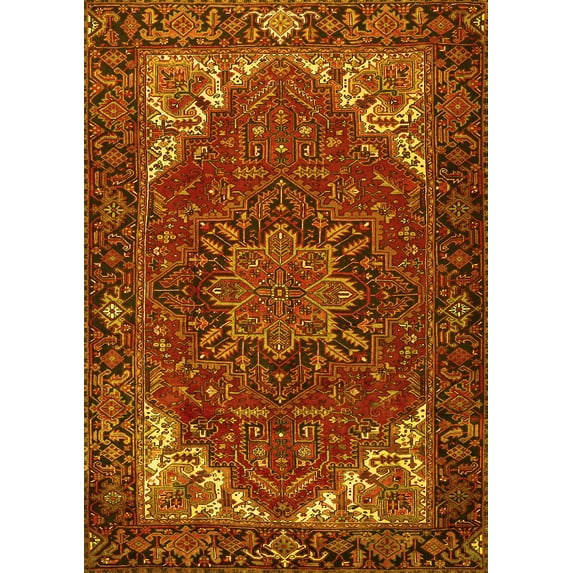 Ahgly Company Machine Washable Indoor Rectangle Persian Yellow Traditional Area Rugs, 3' x 5'
