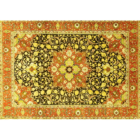 Ahgly Company Machine Washable Indoor Rectangle Persian Yellow Traditional Area Rugs, 3' x 5'