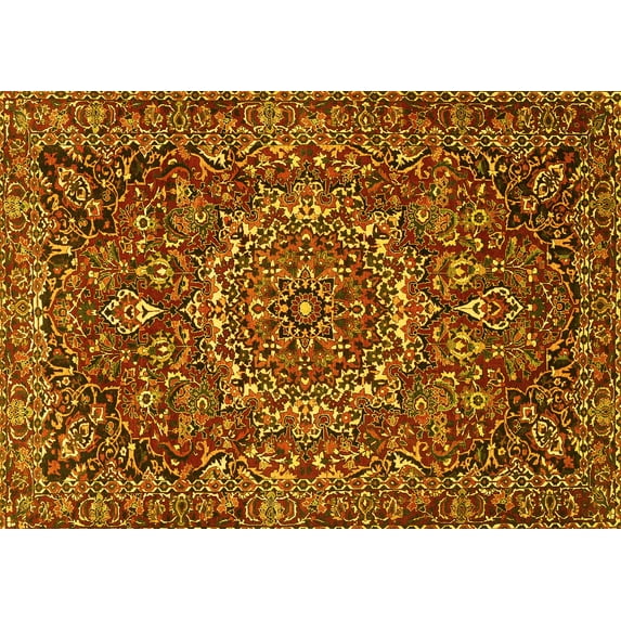 Ahgly Company Machine Washable Indoor Rectangle Persian Yellow Traditional Area Rugs, 3' x 5'