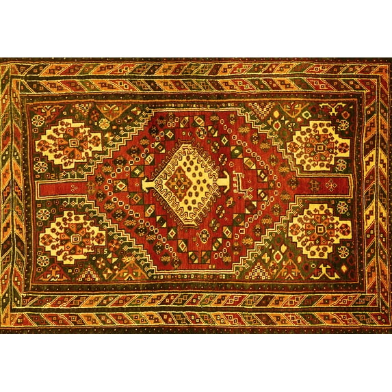 Ahgly Company Machine Washable Indoor Rectangle Persian Yellow Traditional Area Rugs, 3' x 5'
