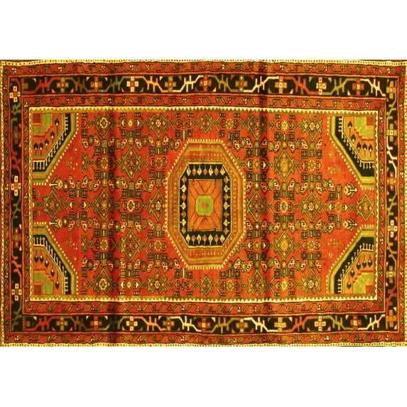 Ahgly Company Machine Washable Indoor Rectangle Persian Yellow Traditional Area Rugs, 4' x 6'