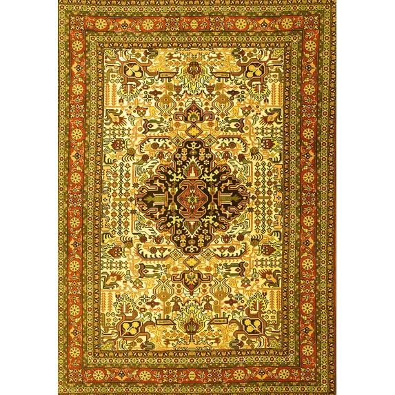 Ahgly Company Machine Washable Indoor Rectangle Persian Yellow Traditional Area Rugs, 4' x 6'