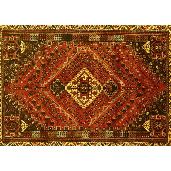 Ahgly Company Machine Washable Indoor Rectangle Persian Yellow Traditional Area Rugs, 4' x 6'