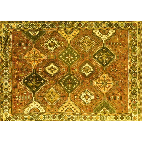 Ahgly Company Machine Washable Indoor Rectangle Persian Yellow Traditional Area Rugs, 4' x 6'