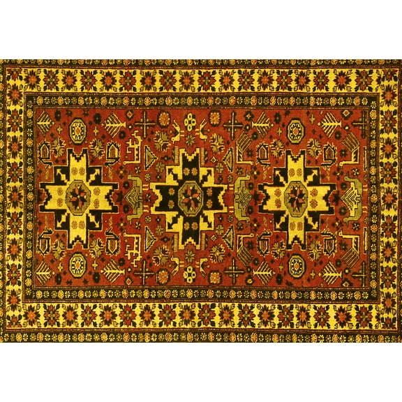 Ahgly Company Machine Washable Indoor Rectangle Persian Yellow Traditional Area Rugs, 5' x 7'