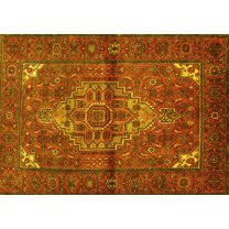Ahgly Company Machine Washable Indoor Rectangle Persian Yellow Traditional Area Rugs, 5' x 7'