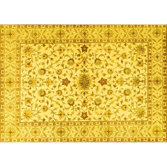 Ahgly Company Machine Washable Indoor Rectangle Persian Yellow Traditional Area Rugs, 5' x 7'