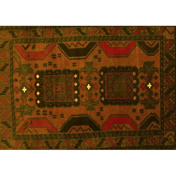 Ahgly Company Machine Washable Indoor Rectangle Persian Yellow Traditional Area Rugs, 5' x 7'