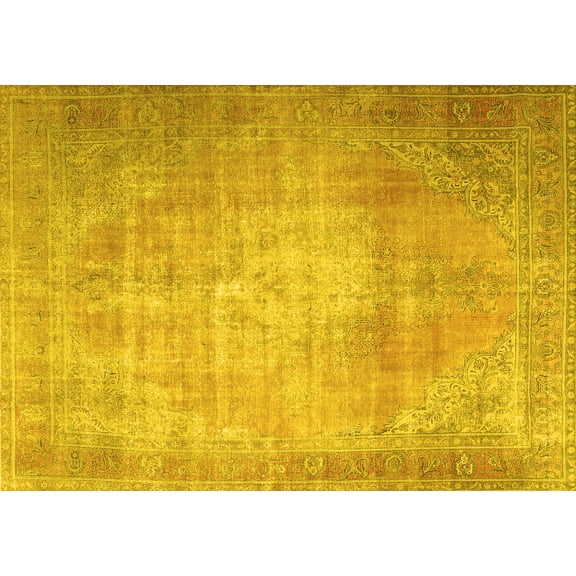 Ahgly Company Machine Washable Indoor Rectangle Persian Yellow Traditional Area Rugs, 5' x 7'