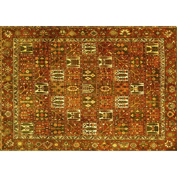 Ahgly Company Machine Washable Indoor Rectangle Persian Yellow Traditional Area Rugs, 5' x 7'