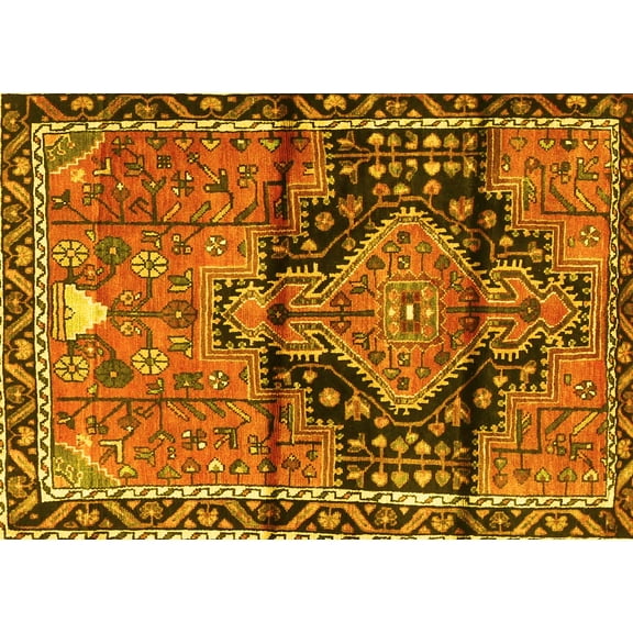Ahgly Company Machine Washable Indoor Rectangle Persian Yellow Traditional Area Rugs, 5' x 7'