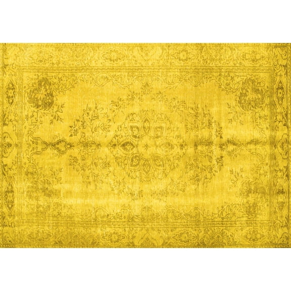 Ahgly Company Machine Washable Indoor Rectangle Persian Yellow Traditional Area Rugs, 5' x 7'