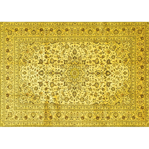 Ahgly Company Machine Washable Indoor Rectangle Persian Yellow Traditional Area Rugs, 5' x 7'