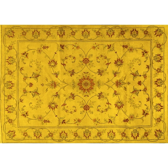 Ahgly Company Machine Washable Indoor Rectangle Persian Yellow Traditional Area Rugs, 5' x 7'