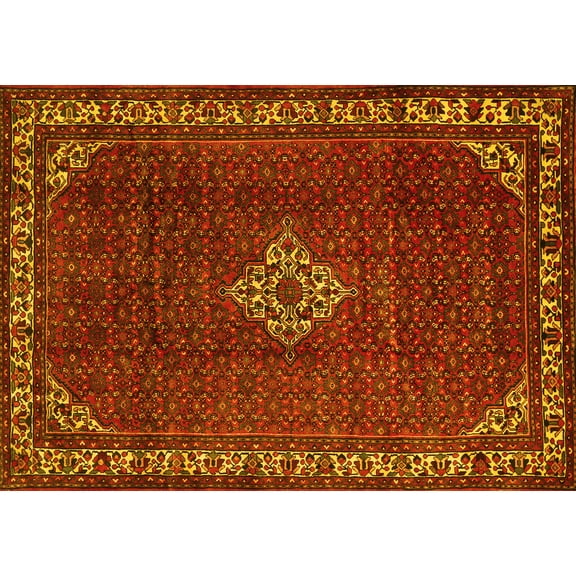 Ahgly Company Machine Washable Indoor Rectangle Persian Yellow Traditional Area Rugs, 5' x 7'