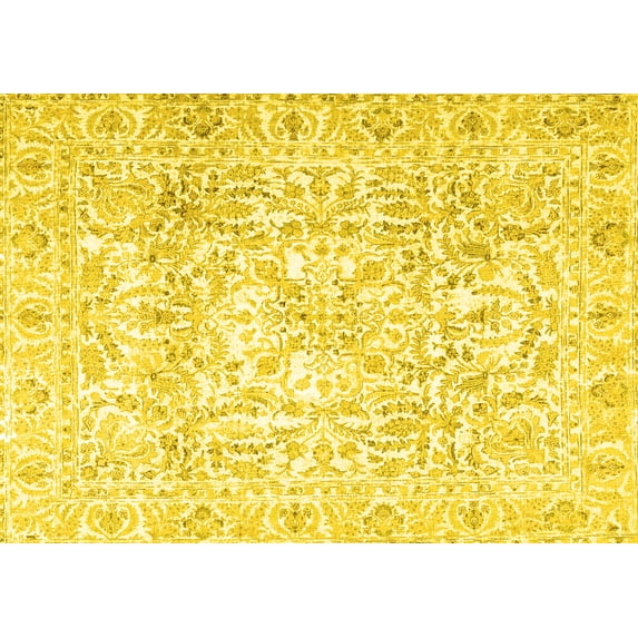 Ahgly Company Machine Washable Indoor Rectangle Persian Yellow Traditional Area Rugs, 5' x 7'