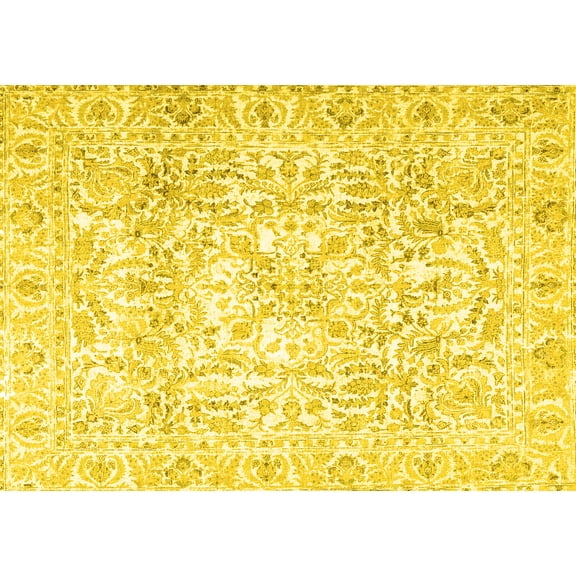 Ahgly Company Machine Washable Indoor Rectangle Persian Yellow Traditional Area Rugs, 5' x 7'
