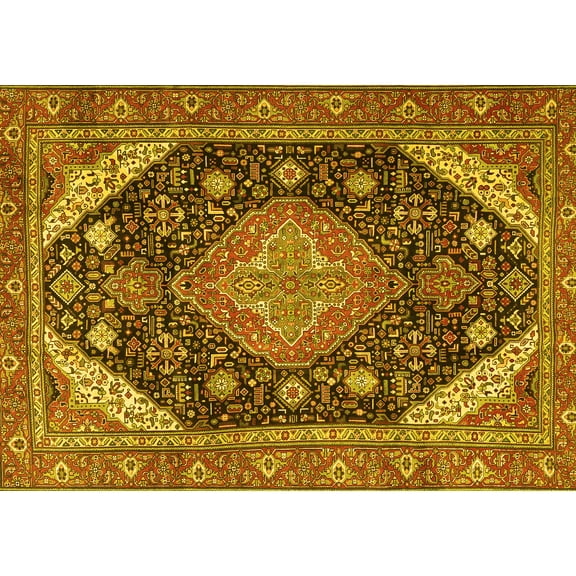 Ahgly Company Machine Washable Indoor Rectangle Persian Yellow Traditional Area Rugs, 5' x 7'