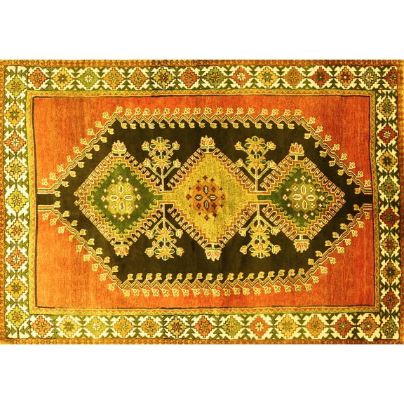 Ahgly Company Machine Washable Indoor Rectangle Persian Yellow Traditional Area Rugs, 5' x 7'