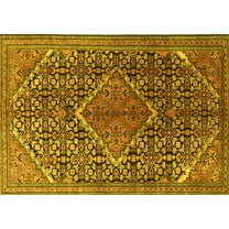 Ahgly Company Machine Washable Indoor Rectangle Persian Yellow Traditional Area Rugs, 5' x 7'