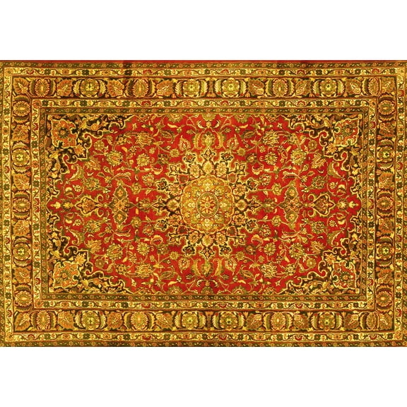 Ahgly Company Machine Washable Indoor Rectangle Persian Yellow Traditional Area Rugs, 5' x 7'