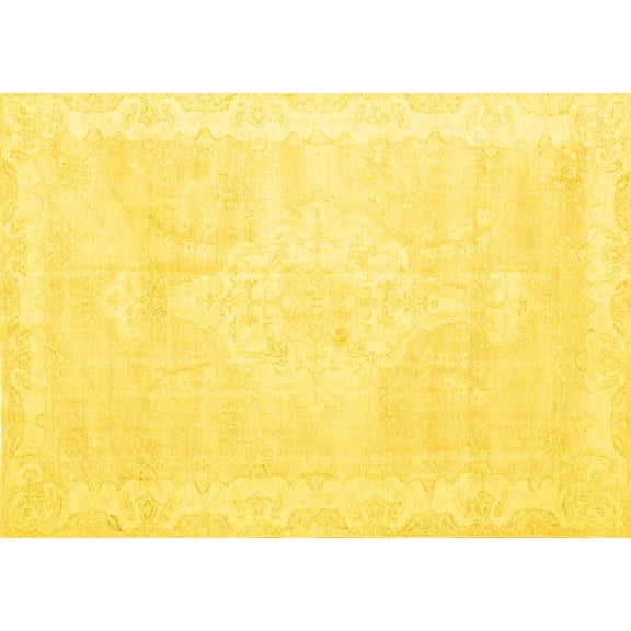 Ahgly Company Machine Washable Indoor Rectangle Persian Yellow Traditional Area Rugs, 5' x 7'