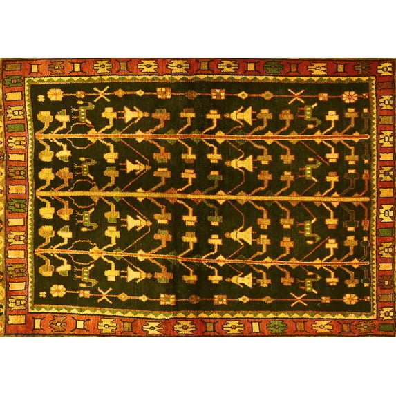 Ahgly Company Machine Washable Indoor Rectangle Persian Yellow Traditional Area Rugs, 5' x 7'