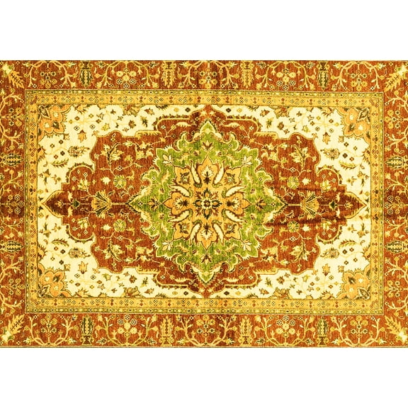 Ahgly Company Machine Washable Indoor Rectangle Persian Yellow Traditional Area Rugs, 5' x 7'