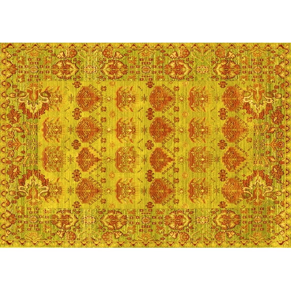 Ahgly Company Machine Washable Indoor Rectangle Persian Yellow Traditional Area Rugs, 5' x 7'