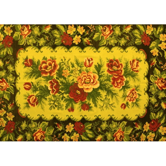 Ahgly Company Machine Washable Indoor Rectangle Persian Yellow Traditional Area Rugs, 5' x 7'
