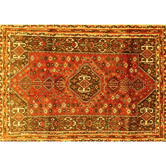 Ahgly Company Machine Washable Indoor Rectangle Persian Yellow Traditional Area Rugs, 5' x 7'