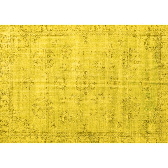 Ahgly Company Machine Washable Indoor Rectangle Persian Yellow Traditional Area Rugs, 5' x 7'