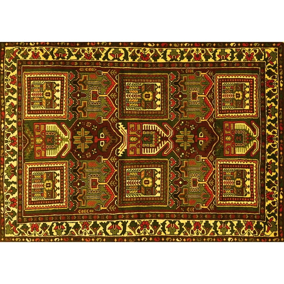 Ahgly Company Machine Washable Indoor Rectangle Persian Yellow Traditional Area Rugs, 5' x 7'