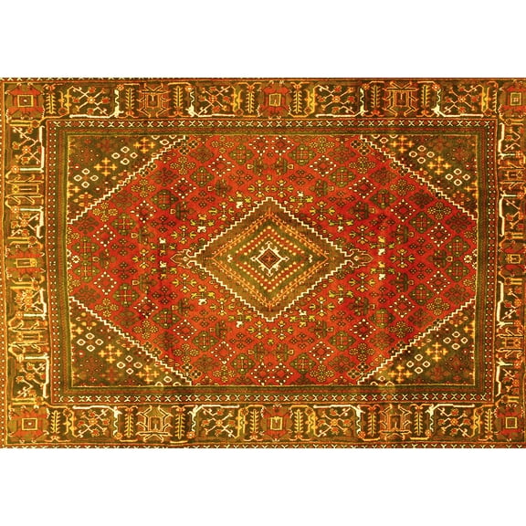 Ahgly Company Machine Washable Indoor Rectangle Persian Yellow Traditional Area Rugs, 5' x 7'