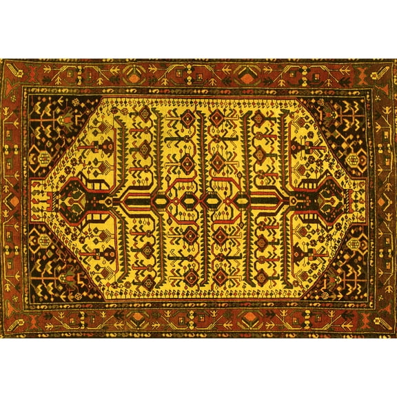 Ahgly Company Machine Washable Indoor Rectangle Persian Yellow Traditional Area Rugs, 5' x 7'