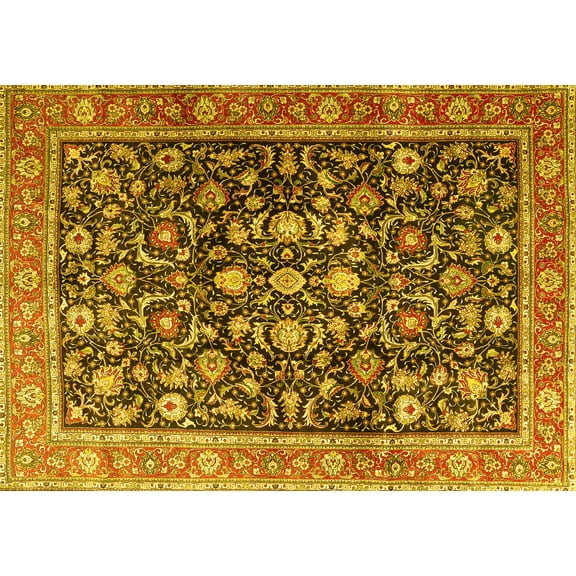 Ahgly Company Machine Washable Indoor Rectangle Persian Yellow Traditional Area Rugs, 5' x 7'