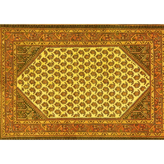 Ahgly Company Machine Washable Indoor Rectangle Persian Yellow Traditional Area Rugs, 5' x 7'