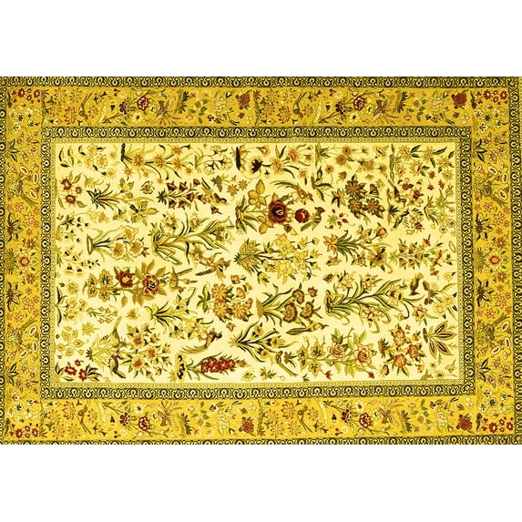 Ahgly Company Machine Washable Indoor Rectangle Persian Yellow Traditional Area Rugs, 5' x 7'
