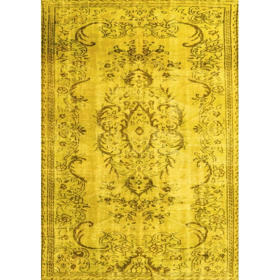 Ahgly Company Machine Washable Indoor Rectangle Persian Yellow Traditional Area Rugs, 5' x 7'