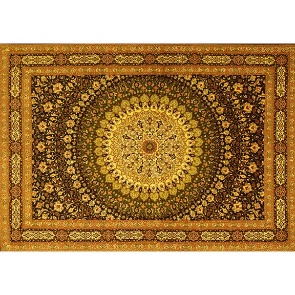 Ahgly Company Machine Washable Indoor Rectangle Persian Yellow Traditional Area Rugs, 5' x 7'