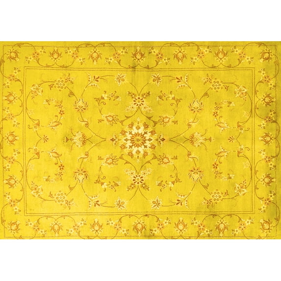 Ahgly Company Machine Washable Indoor Rectangle Persian Yellow Traditional Area Rugs, 5' x 7'