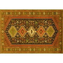 Ahgly Company Machine Washable Indoor Rectangle Persian Yellow Traditional Area Rugs, 5' x 7'