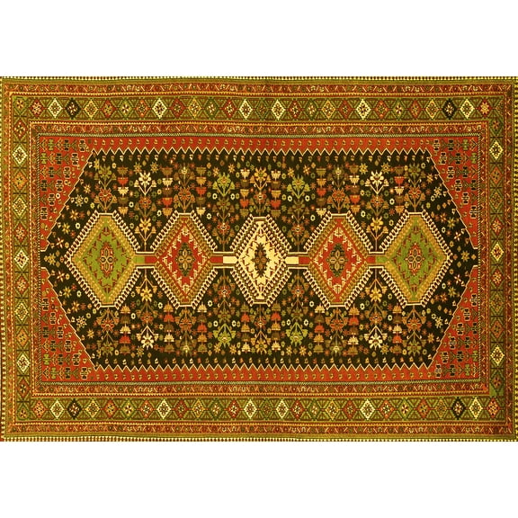 Ahgly Company Machine Washable Indoor Rectangle Persian Yellow Traditional Area Rugs, 5' x 7'